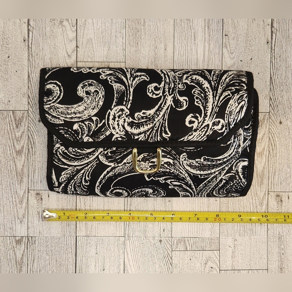 Diane Von Furstenberg Make up Travel Bag Black White Scroll Paisley Vintage - Picture 8 of 9